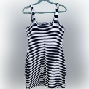 Kate Spade Saturday Striped Tank Dress Black White Square Neck Small Nautical